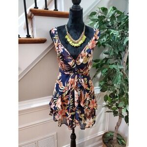 Fashion Nova Women's Blue Floral Polyester V-Neck Sleeveless Ruffle Mini Dress S